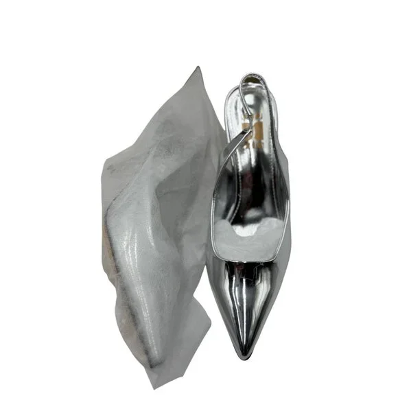 NEW Heelchic Womens Size 6 Silver Pointed Toe Slingback Heels Kitten Heel - Picture 16 of 16